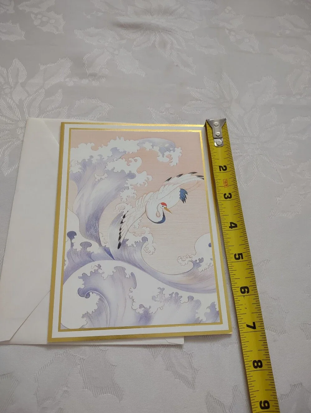 Vintage Birthday Card Gold Trim Japanese Crane Bird
